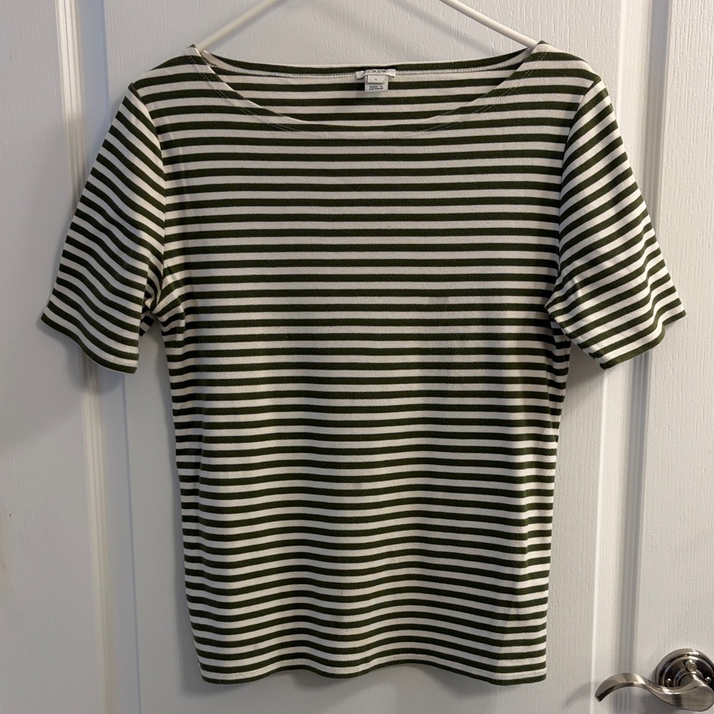 J. Crew Olive and White Striped Tee